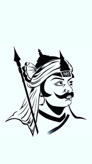 Black and White Vector Illustration of a Warrior with Turban and Spear HD phone wallpaper