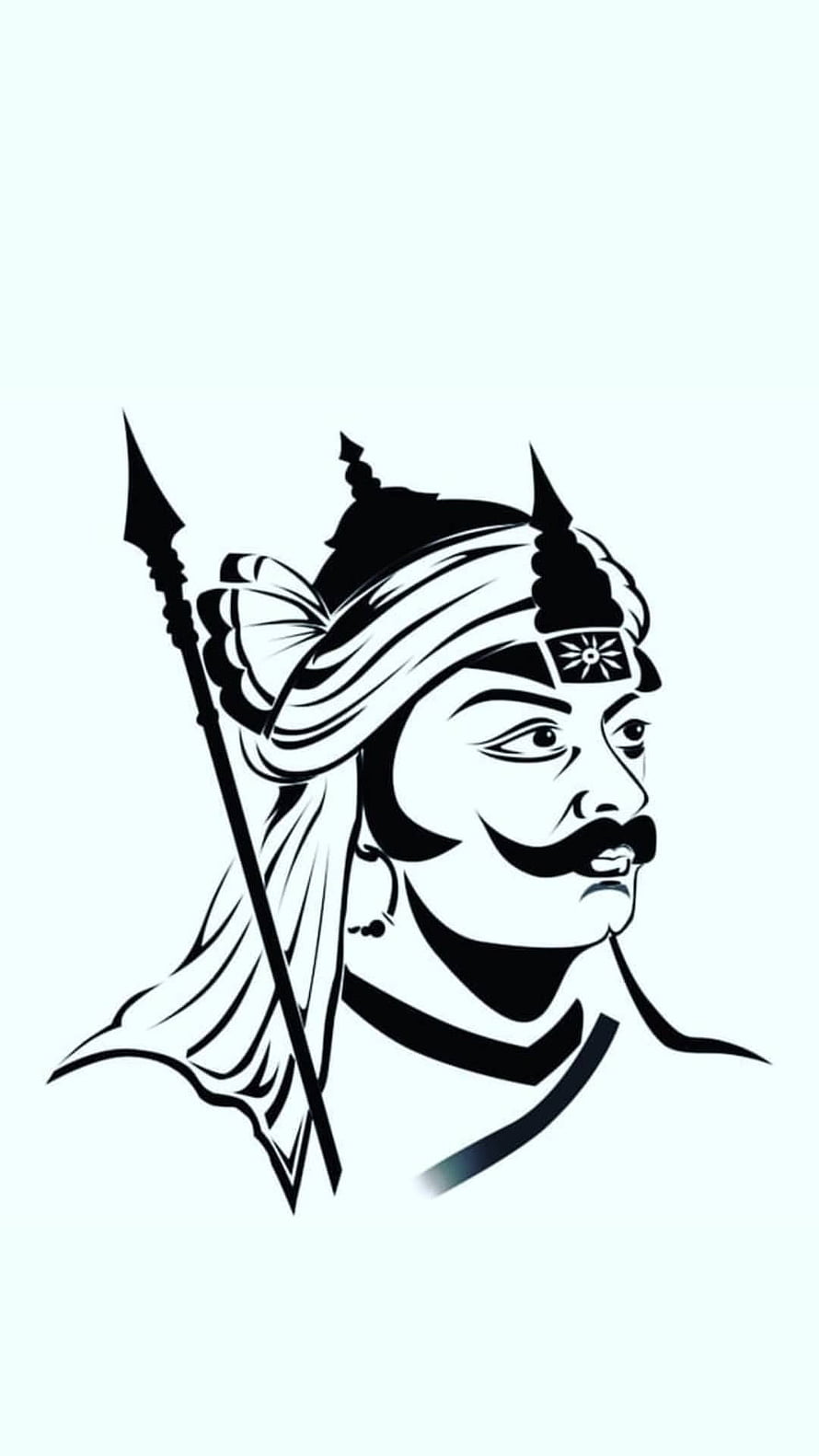 Black and White Vector Illustration of a Warrior with Turban and Spear HD phone wallpaper