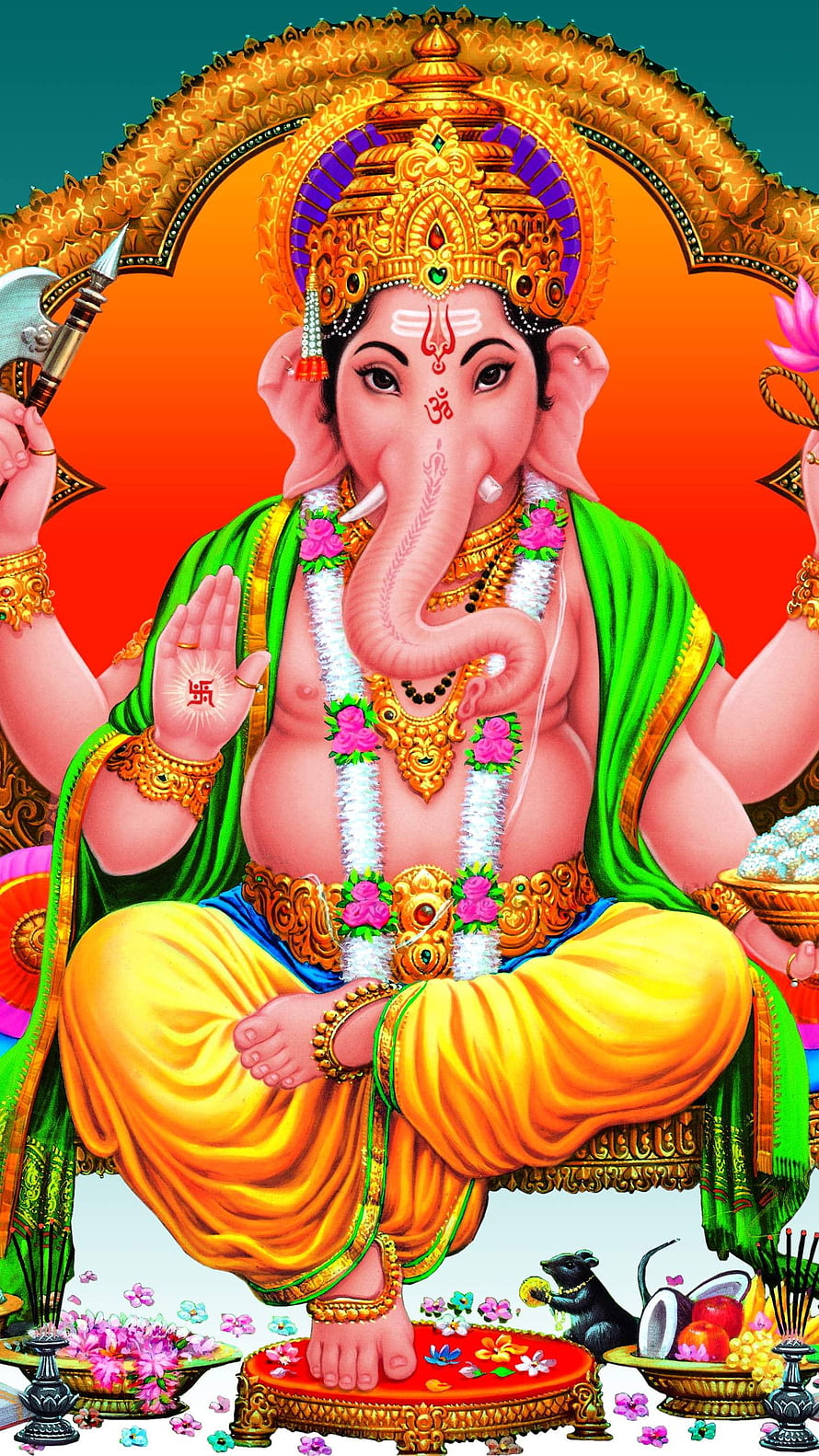 Lord Ganesha Hindu Deity Wallpaper with Mouse and Offerings HD phone wallpaper