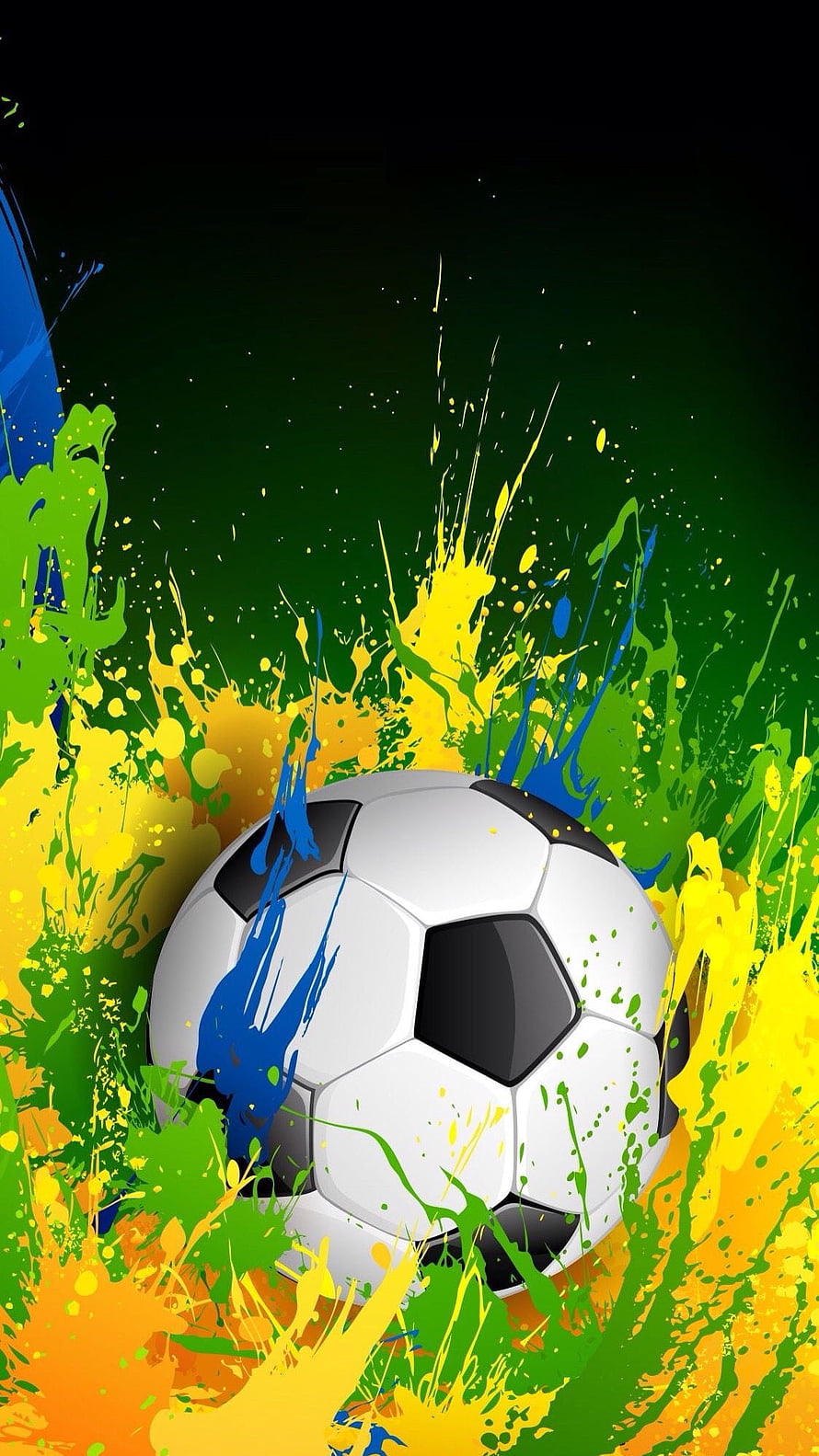 Vibrant Soccer Ball with Dynamic Paint Splashes on Dark Green Background HD phone wallpaper