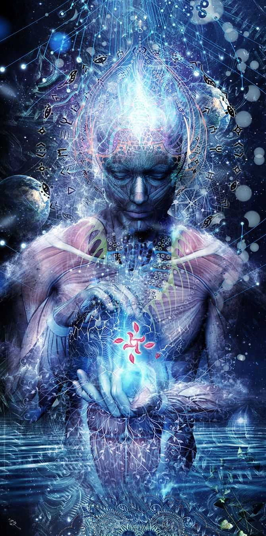 Ethereal Spiritual Figure with Glowing Chakra and Cosmic Energy HD phone wallpaper