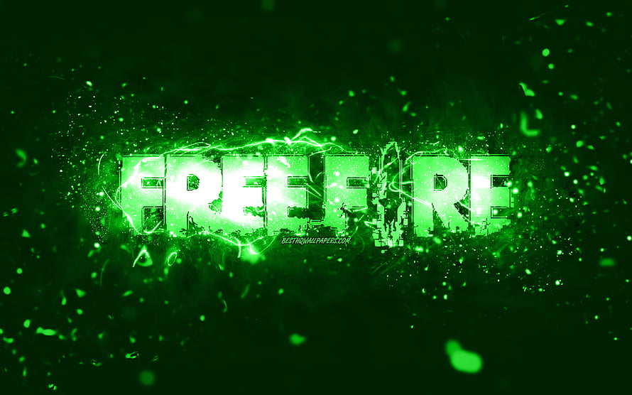 Garena Free Fire Glowing Green Neon Logo with Electric Sparks and Particle Effects HD wallpaper