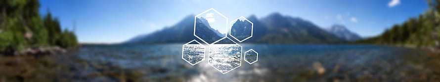 Scenic Mountain Lake Panorama with Hexagonal Overlay Design HD wallpaper