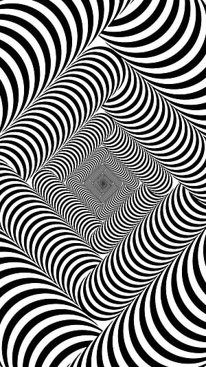 Black and White Op Art Tunnel with Hypnotic Striped Pattern and Geometric Depth HD phone wallpaper