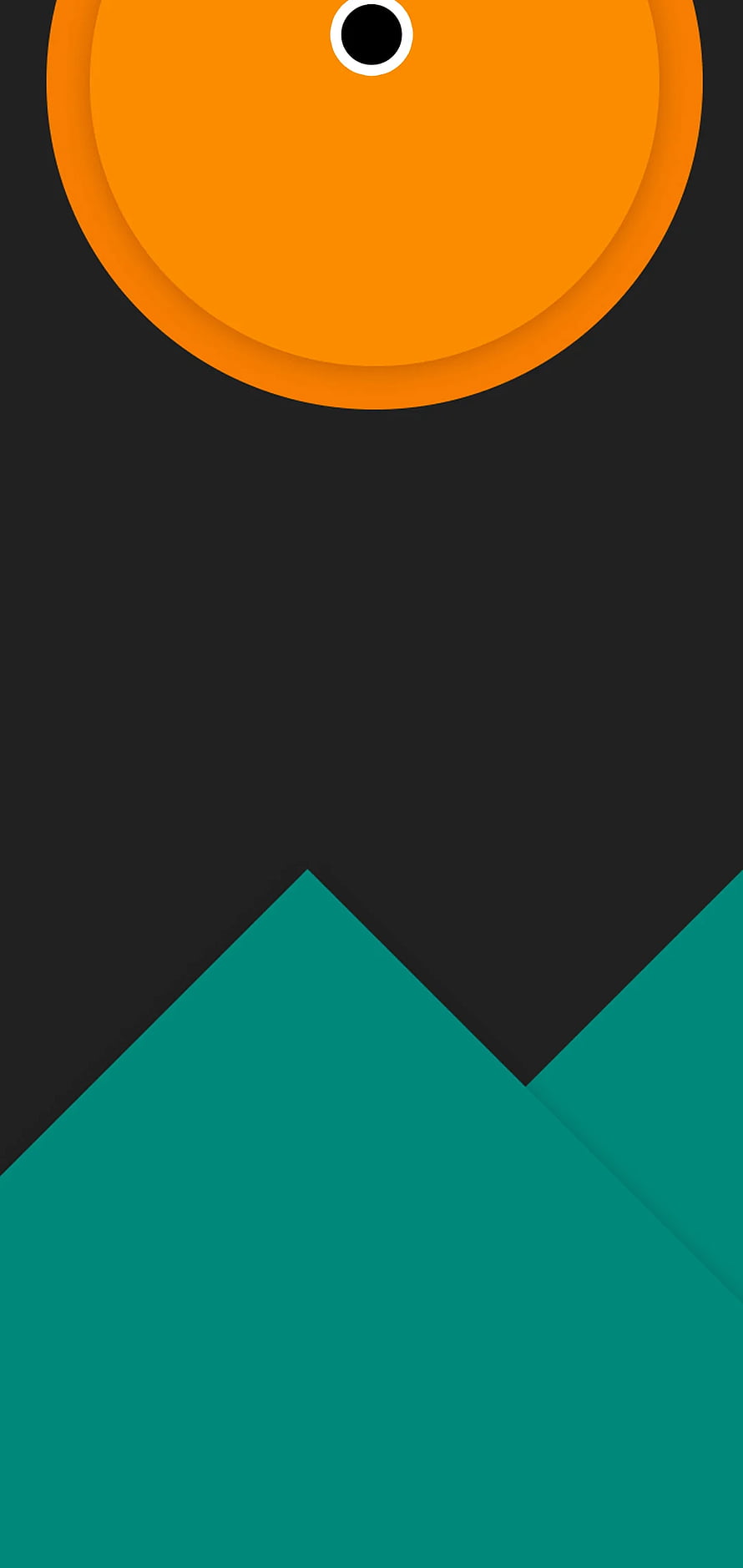 Minimalist Abstract Wallpaper With Orange Circle And Teal Mountains HD phone wallpaper