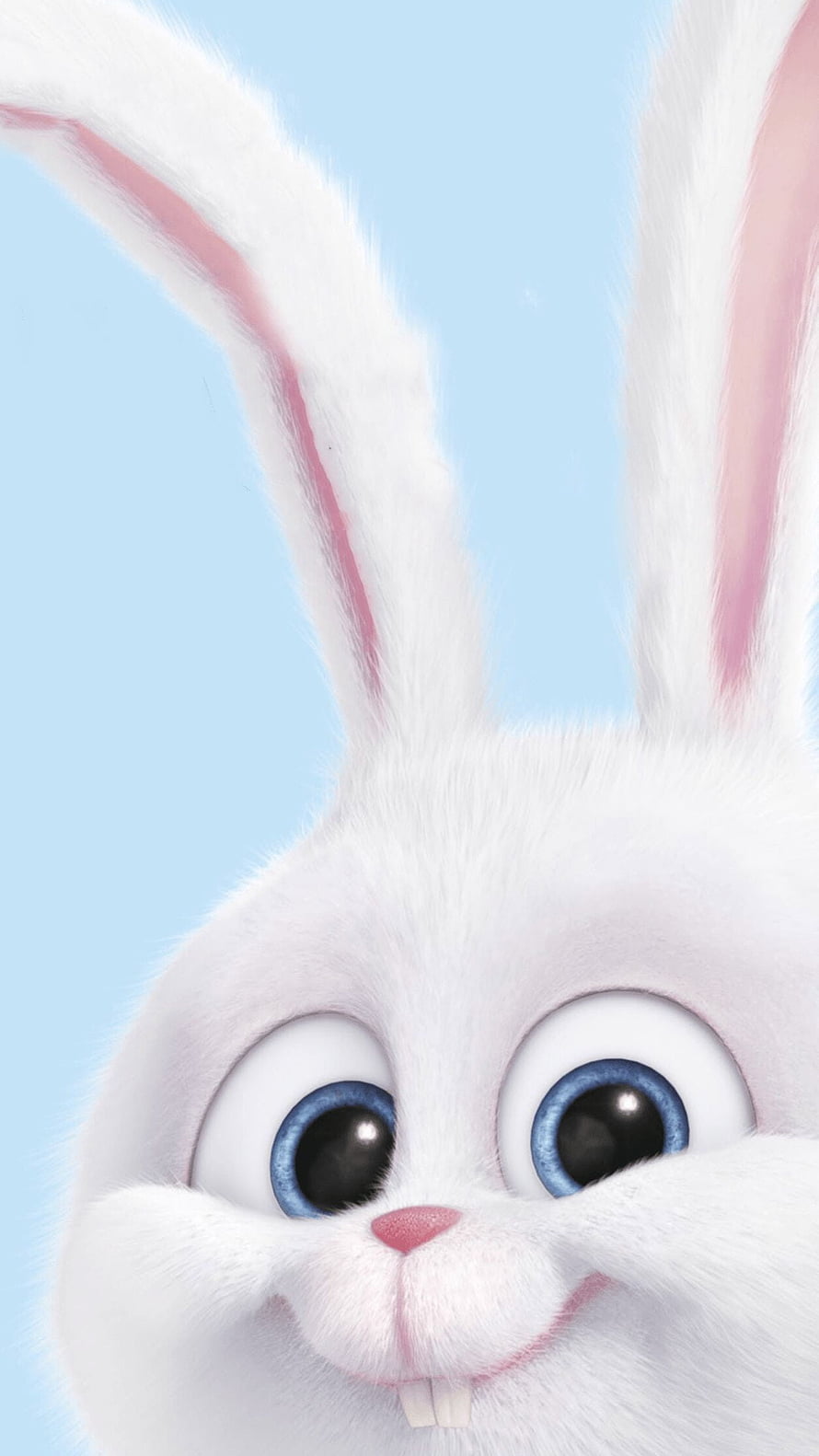Cute White Cartoon Bunny with Blue Eyes and Long Ears on Light Blue Background HD phone wallpaper