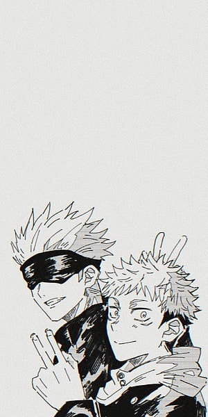 Gojo Satoru and Itadori Yuji Black and White Manga Illustration from Jujutsu Kaisen HD phone wallpaper