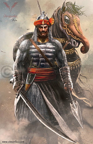 Maharana Pratap and Chetak: Mughal Warrior on Horseback with Sword and Lance HD phone wallpaper