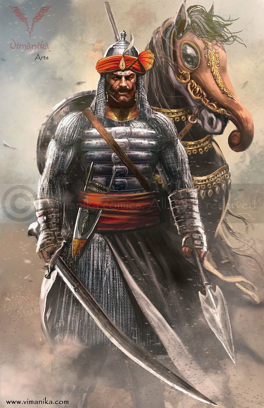 Maharana Pratap and Chetak: Mughal Warrior on Horseback with Sword and Lance HD phone wallpaper