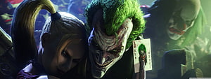 Joker and Harley Quinn in Dark Cinematic Scene with Joker Playing Card HD wallpaper