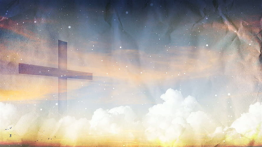 Ethereal Christian Cross Silhouette Against a Dreamy Sky with Soft Clouds and Starlight HD wallpaper