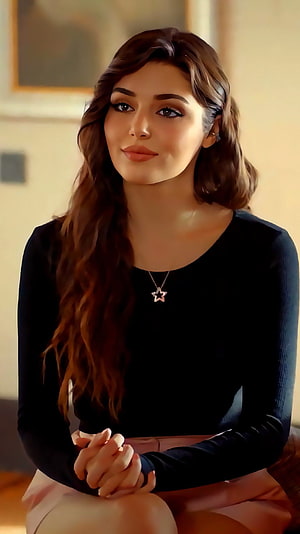 Hande Erceel Turkish Actress Portrait in Black Top and Star Necklace HD phone wallpaper