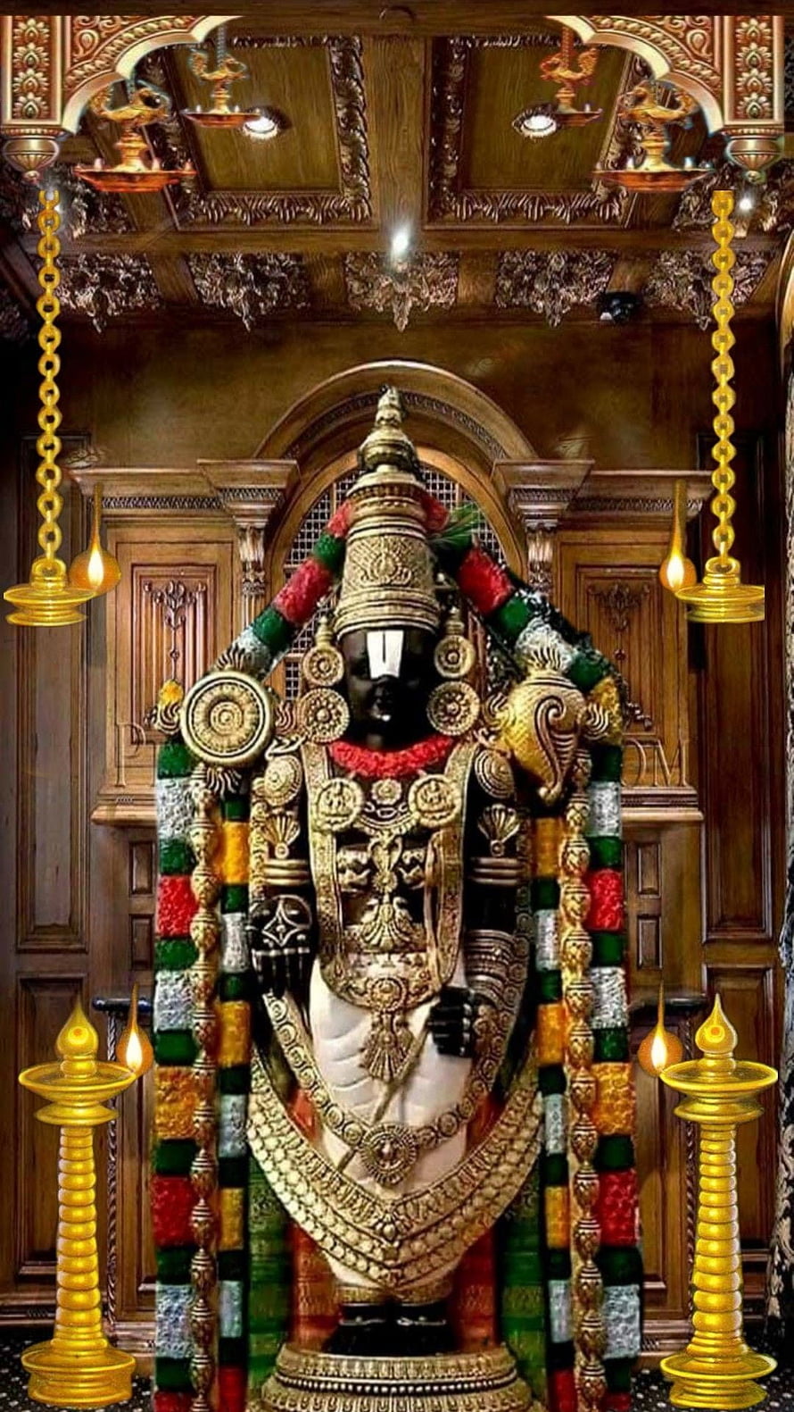 Lord Ayyappa Statue in Temple with Golden Jewelry and Flower Garlands HD phone wallpaper