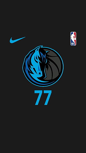 Dallas Mavericks Number 77 Jersey Graphic with Nike and NBA Logos on Black Background HD phone wallpaper