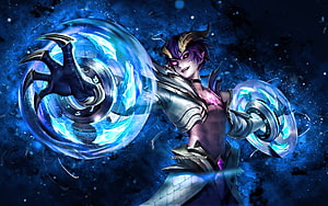 Zed from League of Legends wielding shadow blades in a dynamic blue energy pose HD wallpaper