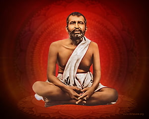 Sathya Sai Baba sitting in meditation pose with white cloth draped over shoulder against red mandala background, Ramakrishna Math, Pune, India, Sri Ramakrishna HD wallpaper