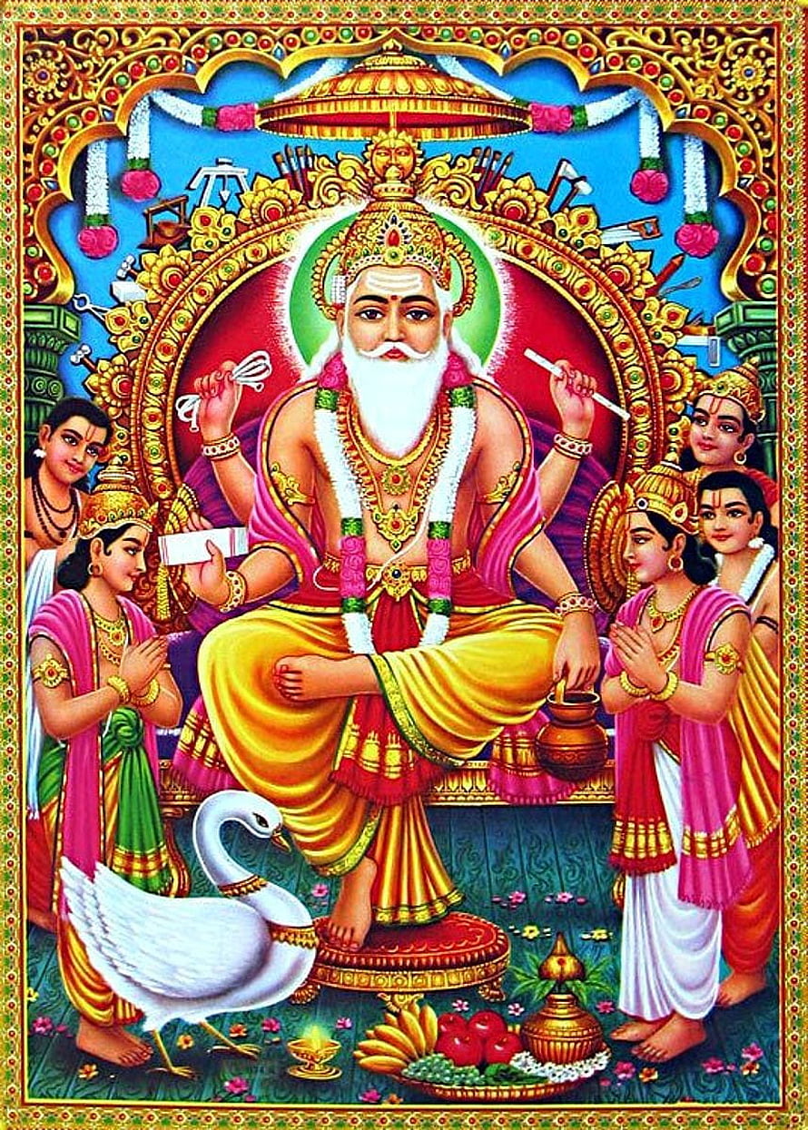Brihaspati Hindu God Illustration with Students and Swan HD phone wallpaper