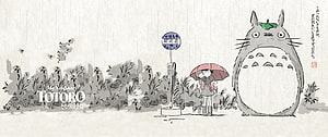 My Neighbor Totoro Watercolor Sketch with Satsuki and Mei at the Bus Stop in the Rain HD wallpaper