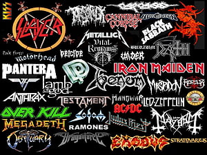 Classic Heavy Metal and Rock Band Logo Collection on Black Background HD wallpaper