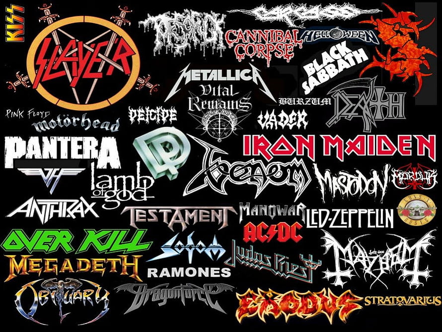 Classic Heavy Metal and Rock Band Logo Collection on Black Background HD wallpaper