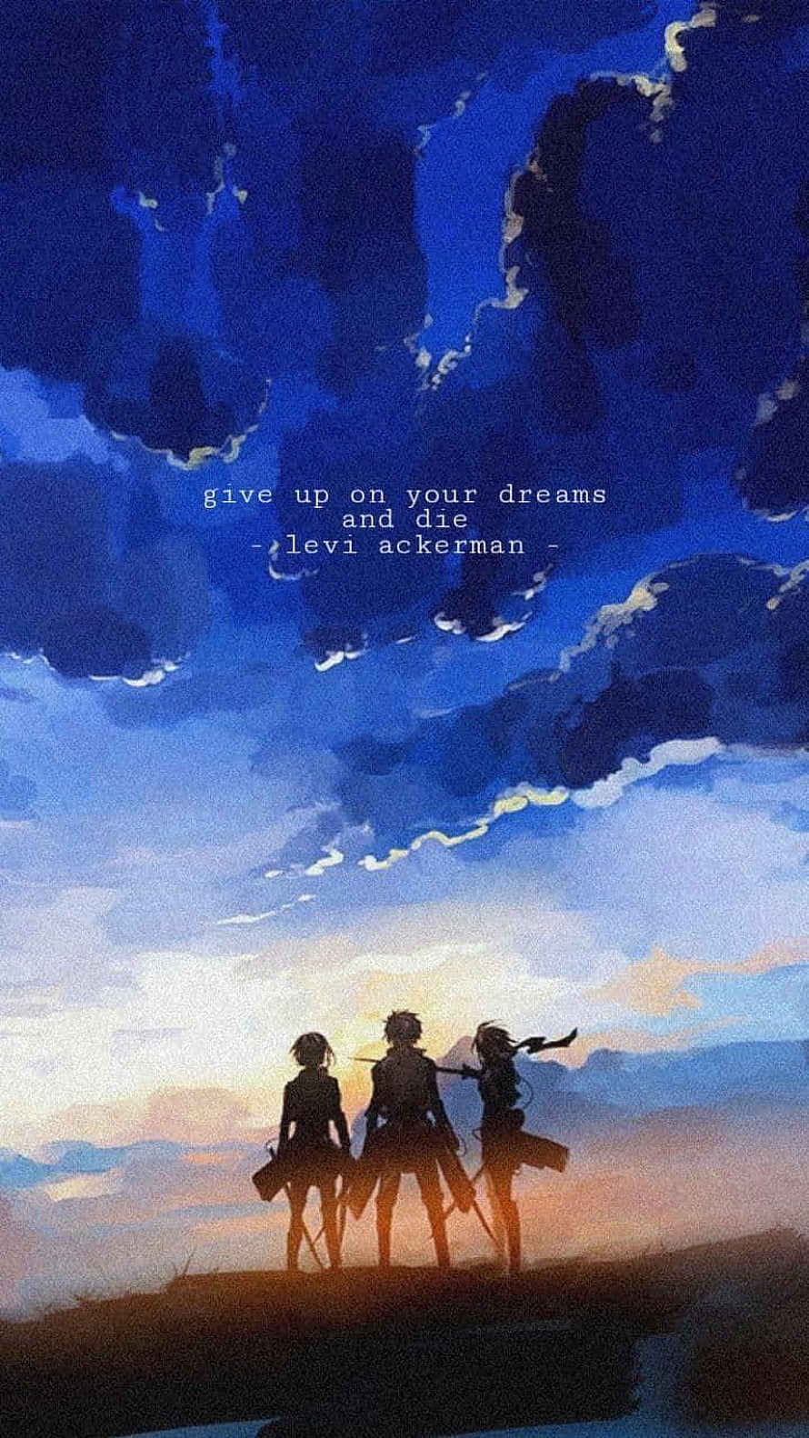 Attack on Titan Silhouettes Standing Against Dramatic Blue Sky with Levi Ackerman Quote, attack on titan . Attack on titan anime, Attack on titan aesthetic, Attack on titan, Attack On Titan Quotes HD phone wallpaper