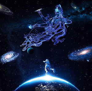 Krshna Cosmic Constellation Above Astronaut on Planet Earth HD wallpaper