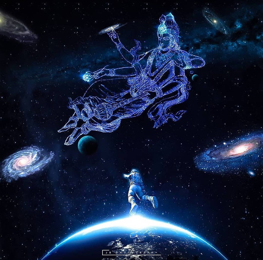 Krshna Cosmic Constellation Above Astronaut on Planet Earth HD wallpaper
