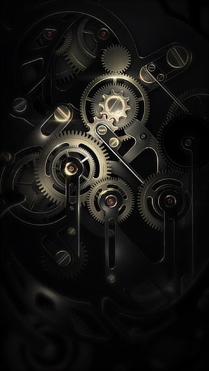 Intricate Steampunk Gears and Mechanical Cogs in Dark Metallic Tones HD phone wallpaper