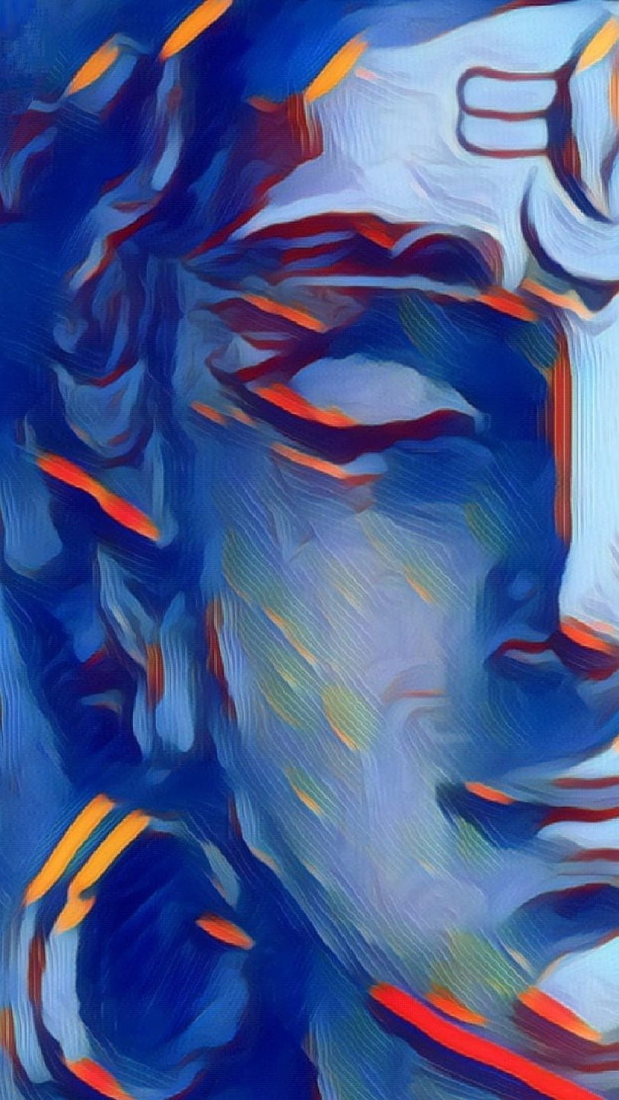Abstract Blue and Orange Digital Art Portrait with Swirling Brushstrokes HD phone wallpaper