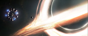 Interstellar Space Station Near Black Hole Gargantua Accretion Disk HD wallpaper