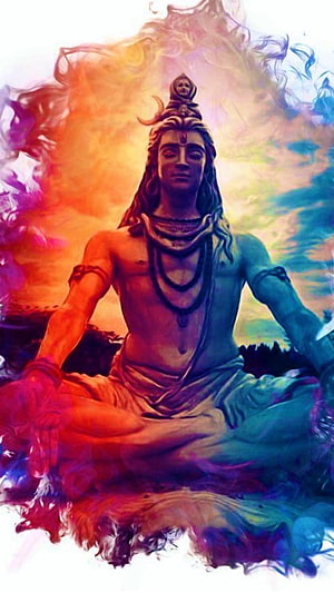 Lord Shiva Meditating in Serene Lotus Pose with Vibrant Cosmic Aura HD phone wallpaper