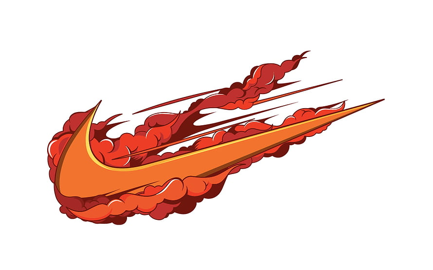 Nike Swoosh Logo With Fiery Smoke Trail And Speed Lines On White Background HD wallpaper