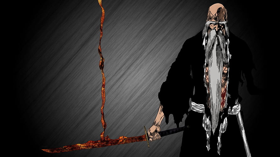Genryusai Yamamoto from Bleach Holding a Bloodied Sword in Dark Rain HD wallpaper