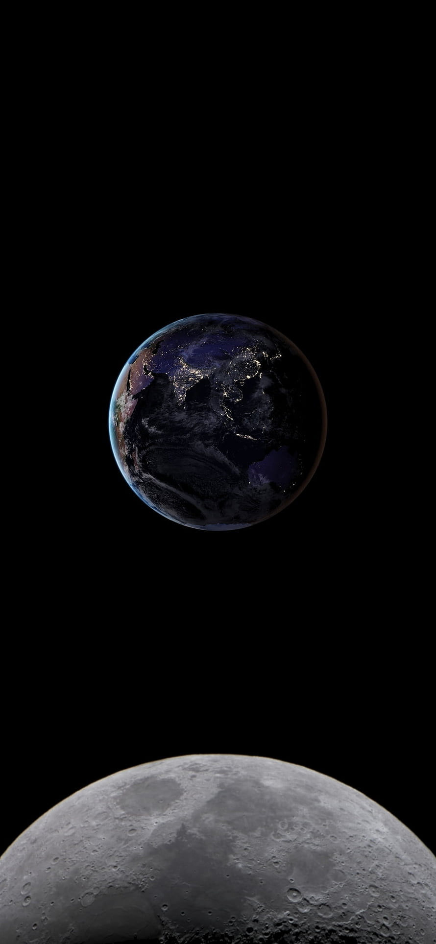 Earth and Moon in Deep Space, Night Side of Earth with City Lights HD phone wallpaper