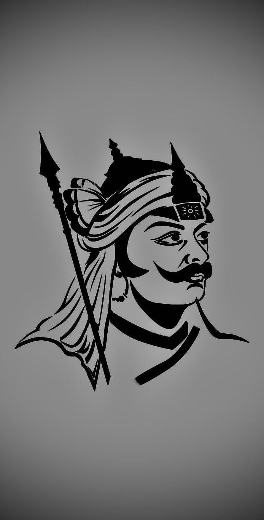 Prithviraj Chauhan Warrior Portrait in Black and White Line Art Style HD phone wallpaper