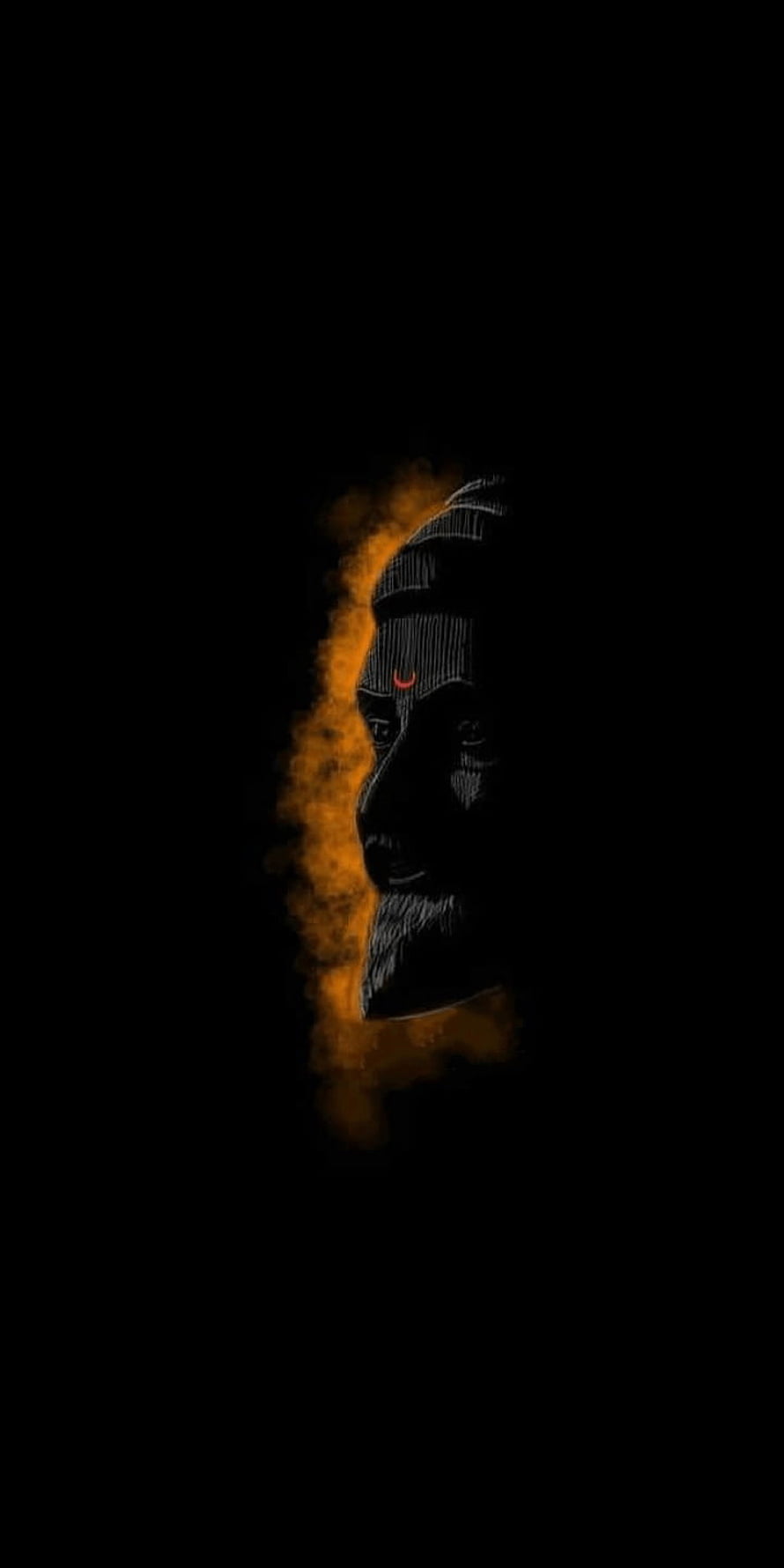 Chhatrapati Shivaji Maharaj Portrait with Fiery Orange Smoke on Black Background HD phone wallpaper