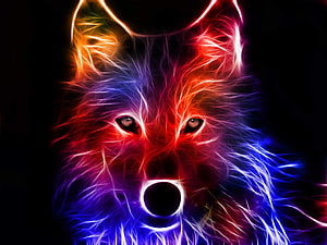 Neon Fractal Wolf Head Digital Art Wallpaper HD wallpaper