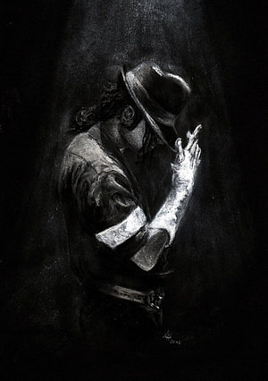 Michael Jackson in Fedora and Gloves: Dramatic Black and White Charcoal Portrait HD phone wallpaper