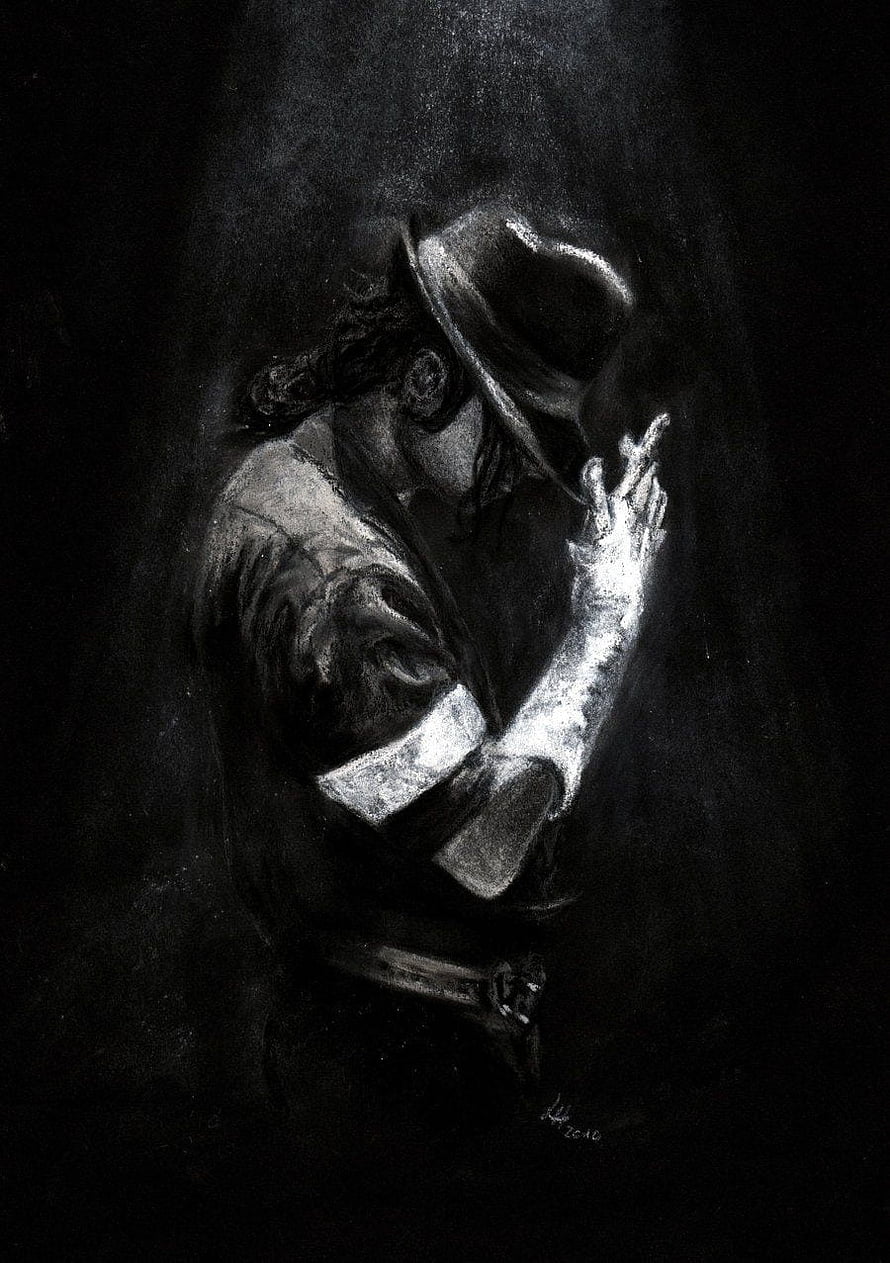Michael Jackson in Fedora and Gloves: Dramatic Black and White Charcoal Portrait HD phone wallpaper