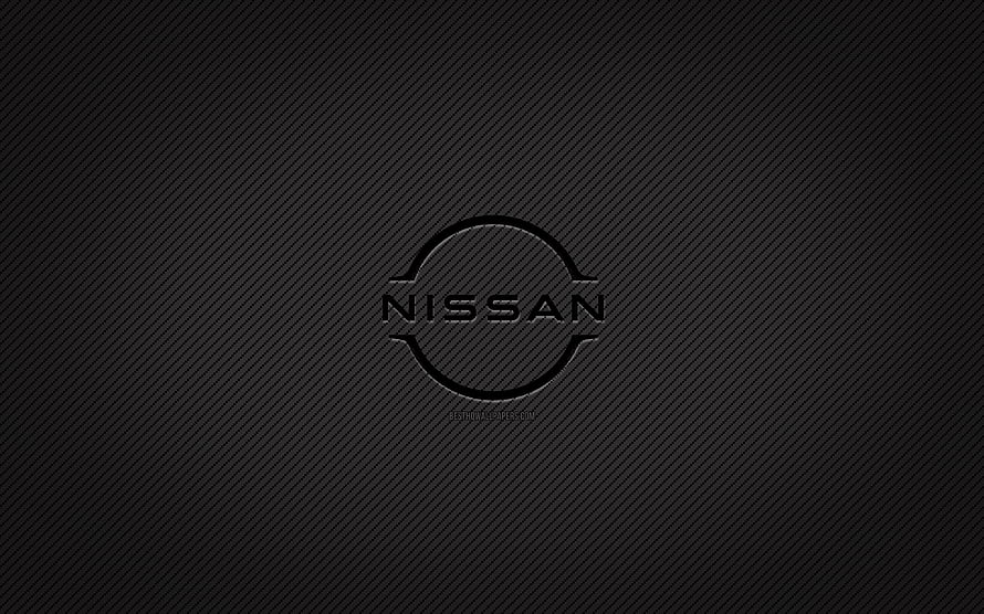 Nissan emblem on dark carbon fiber texture with subtle diagonal weave pattern HD wallpaper