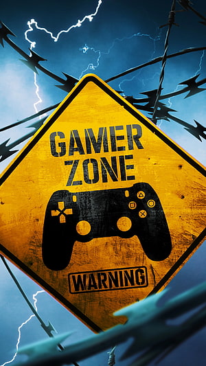 Gamer Zone Warning Sign With Gamepad Icon Behind Barbed Wire And Lightning HD phone wallpaper