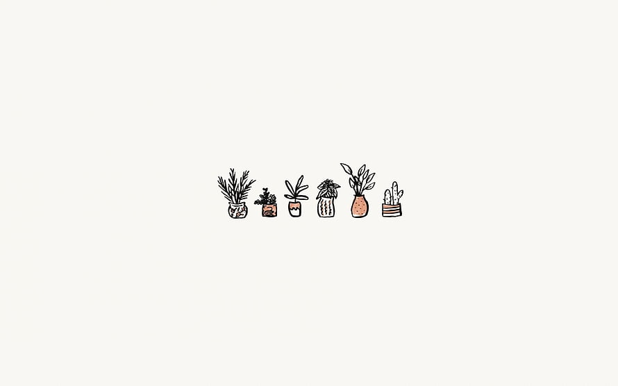 Minimalist Hand-Drawn Potted Plants and Cacti Illustration on Cream Background HD wallpaper