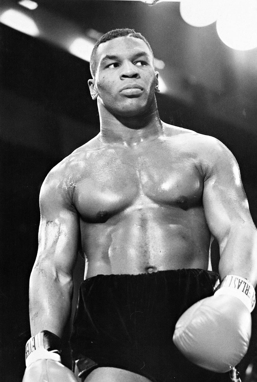 Mike Tyson Black and White Portrait in Boxing Gloves and Trunks HD phone wallpaper
