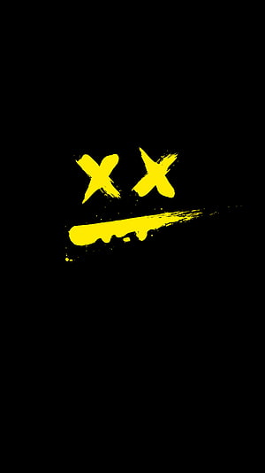 Minimalist Yellow X X Sad Face Icon on Black Background HD phone wallpaper