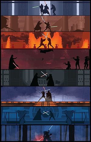 Star Wars Silhouette Lightsaber Duel Montage HD phone wallpaper