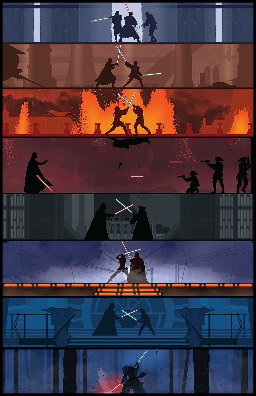 Star Wars Silhouette Lightsaber Duel Montage HD phone wallpaper