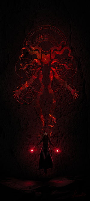 Dark Fantasy Witch Channeling Red Energy With Glowing Geometric Sigils HD phone wallpaper