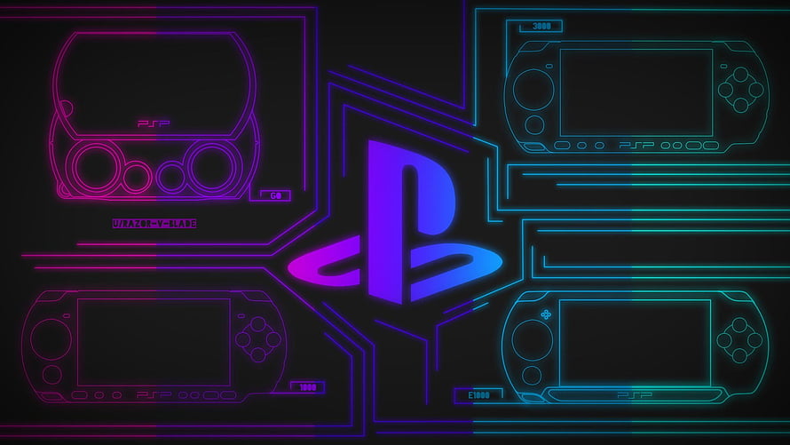 Neon PlayStation Portable Outline Artwork With Glowing Logo HD wallpaper