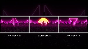 Neon Retrowave Cityscape with Synthwave Sunset and Geometric Laser Beams HD wallpaper