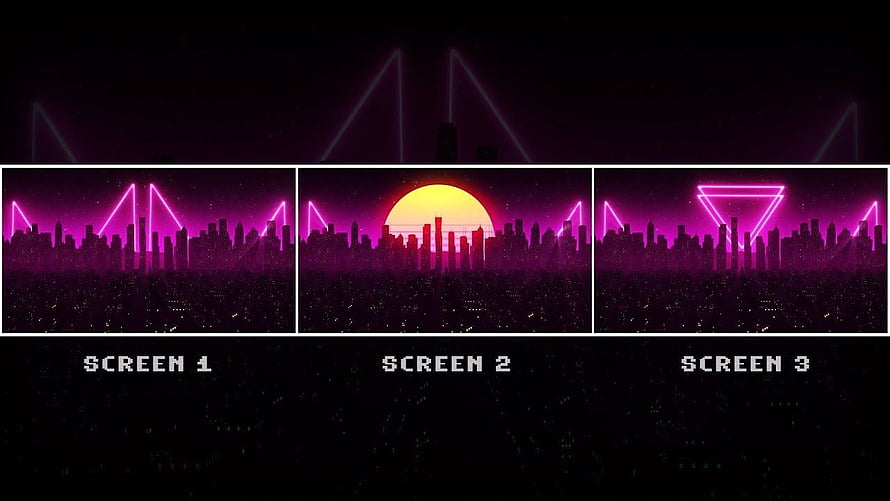 Neon Retrowave Cityscape with Synthwave Sunset and Geometric Laser Beams HD wallpaper